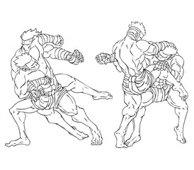 Muay thai or thai kickboxing. Martial art vector and illustration
