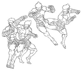 Muay thai or thai kickboxing. Martial art vector and illustration
