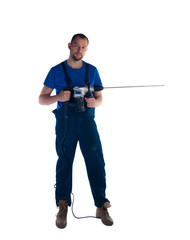 Handsome serviceman standing on white background