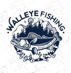 Vintage Walleye Fishing Emblem and Label.
