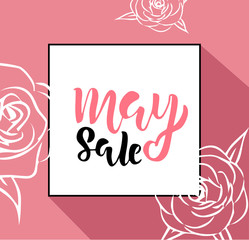 May sale flyer template with handwritten lettering. Poster, card, label, banner design. Bright and stylish sketched text. Vector illustration EPS10
