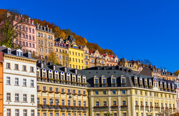 Architecture of Karlovy Vary (Karlsbad) in autumn, Czech Republic. It is the most visited spa town...