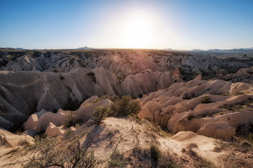 Obraz premium panoramic view of Red Valley, Cappadocia, Turkey on sunset