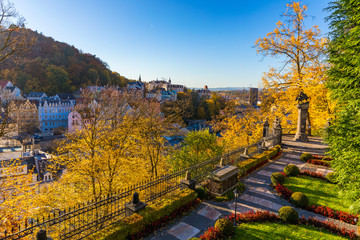 Architecture of Karlovy Vary (Karlsbad) in autumn, Czech Republic. It is the most visited spa town...
