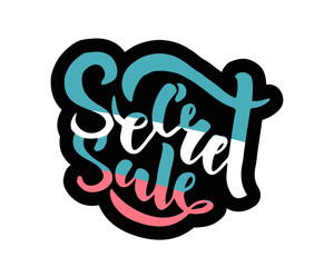 Secret Sale offer poster banner vector illustration. Text with handwritten lettering for ad, promo, web design. Bright sketch.