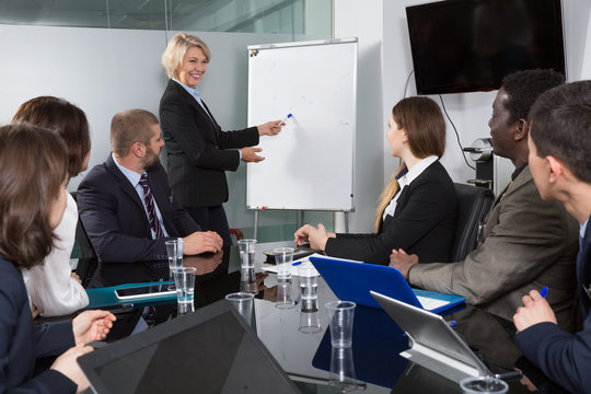 Businesswoman doing presentation to colleagues
