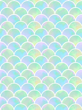 Watercolor Rainbow Scales Of Mermaid. Seamless Pattern