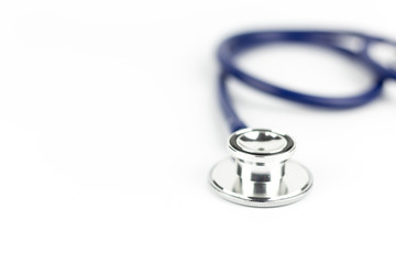 Blue stethoscope isolated on white background.