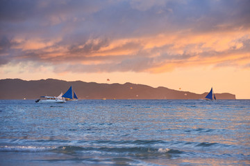 Beautiful sunset on Boracay white beach, Philippines