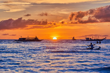 Beautiful sunset on Boracay white beach, Philippines