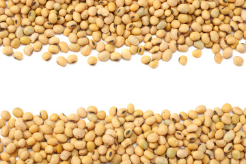 Soybeans isolated on white background. top view