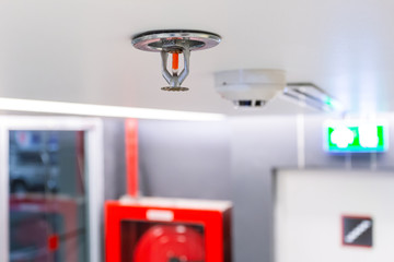 Fire Sprinkler, focus at selective, Fireplace in the office for safety and to reduce damage in case...