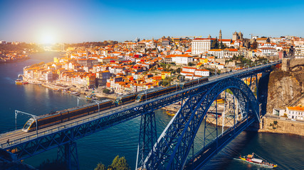 Panoramic view of Old city of Porto (Oporto) and Ribeira over Douro river, Portugal. Concept of world travel, sightseeing and tourism. © daliu