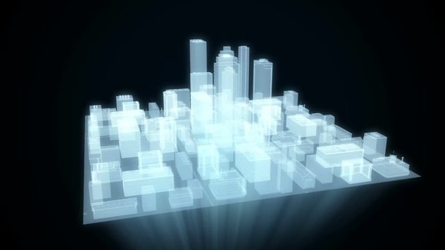 Abstract futuristic city hologram on black background seamless loop