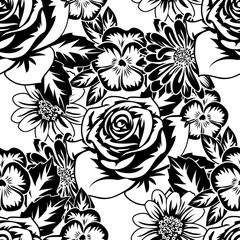 seamless monochrome pattern of flowers for greeting cards, background, price tags
