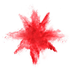 Abstract red powder explosion on white background
