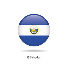 El Salvador flag - round glossy button. Vector Illustration.