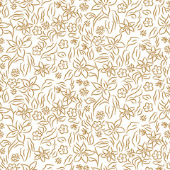 Fototapeta na wymiar Seamless vector pattern floral print. Sketched flower gold and white background pattern.