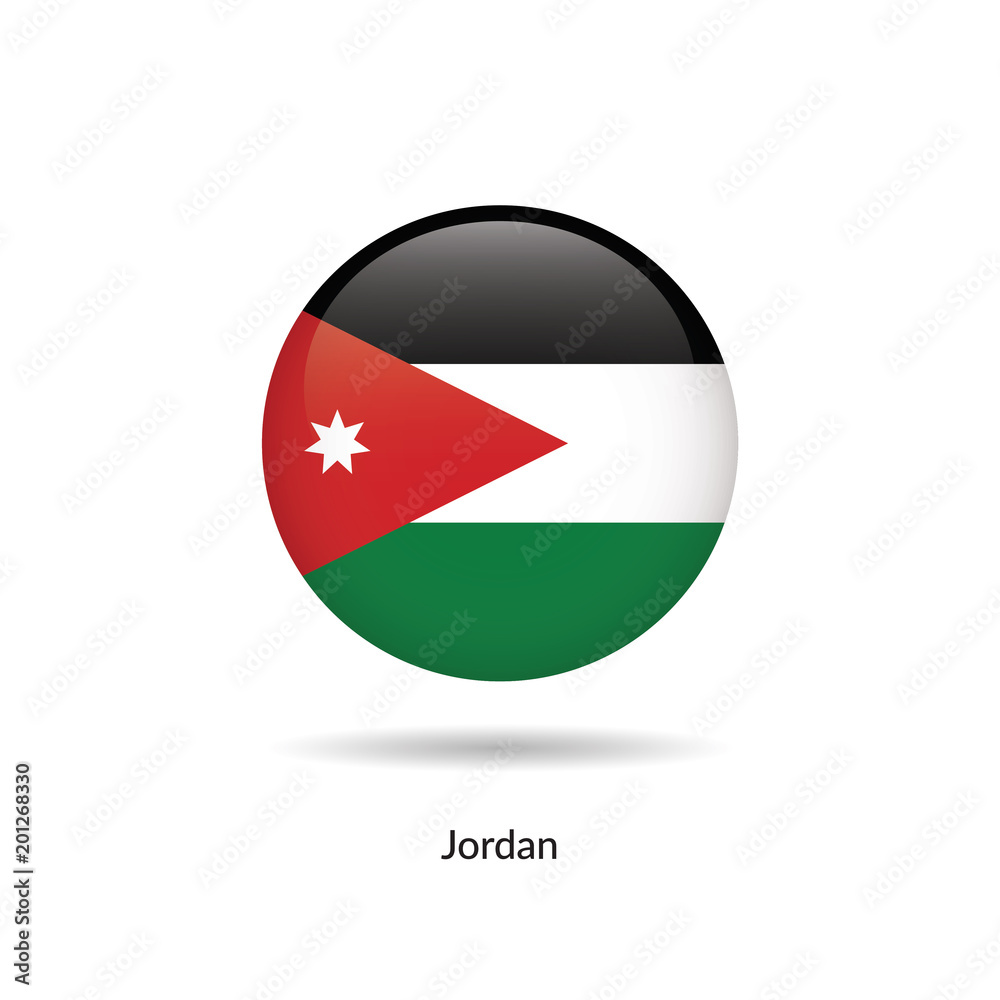 Wall mural jordan flag - round glossy button. vector illustration.