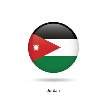 Jordan flag - round glossy button. Vector Illustration.