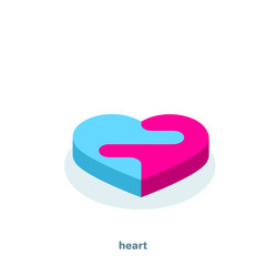 heart icon consisting of two parts, isometric image