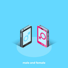 mobile phones with masculine and feminine signs, isometric image