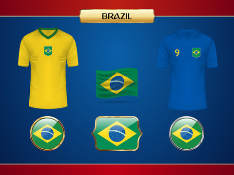 Brasil team Football World Championship 2018 Jersey. Vector Country Flag.