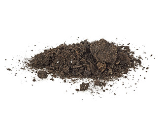 Pile dirt of soil land on a white background