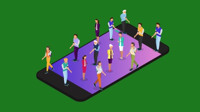 Isometric people animation. Alpha channel. PNG+Alpha. Vector concept of wireless technology devices. Flat isometric video with smartphone and isometric people. -stock footage 
