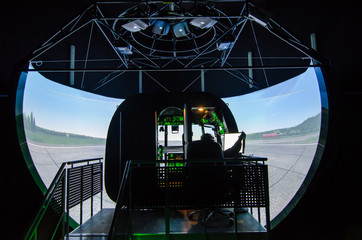 Mi-8 helicopter simulator. Preparation of helicopter pilots on the simulator.