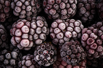 Frozen blackberry fruits, close up