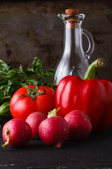 half of radish on the wooden background