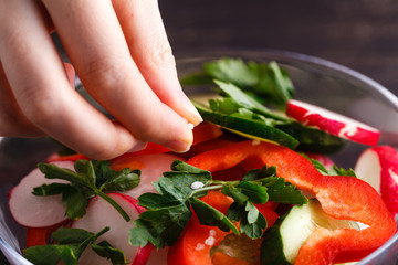 Fresh sliced radish on cutting board