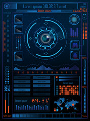 Technology Concept With Hud, Gui Design Elements. Head-up Display Monitor. Futuristic User Interface. Infographic Menu Ui For Vr.  Vector Illustration.