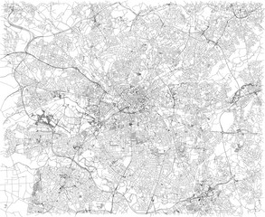 Cartina di Manchester, vista satellitare, città, Regno Unito, Inghilterra. Stradario della città