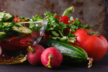 half of radish on the wooden background