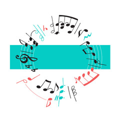 Vector hand drawn illustration with decoration of musical notes in the shape of a circle