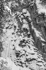 Snow covering a rock wall