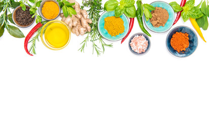 Fototapeta na wymiar Herbs spices white background Healthy organic food