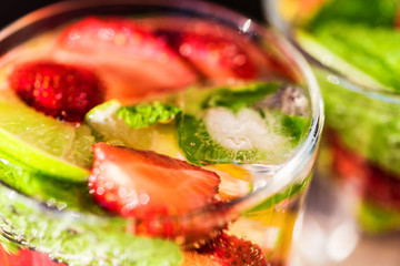 Homemade lemonade with strawberries and mint