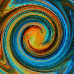 Abstract twist watercolor texture background. Orange and blue grunge creative artwork.