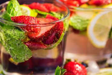Homemade lemonade with strawberries and mint