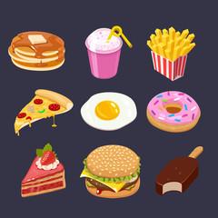 Fast food colorful icons set