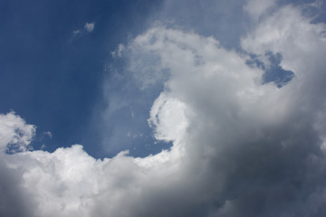 Fototapeta na wymiar 青空と雲「空想・雲のモンスター（様々なモンスターが現れはじめるイメージなど）」仲間がいるので心強い,みんなで威嚇する,みんなで襲い掛かる,仲間と一緒になどのイメージ