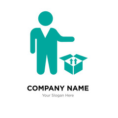 Person standing beside a delivery box company logo design template