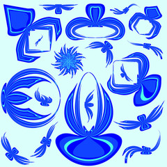 Naklejka premium Vector set of blue frames from bows for text design or ads for beauty salons.