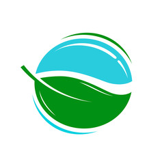 Environmentally friendly product logo or icon. Water, fresh, eco symbol. Vector illustration