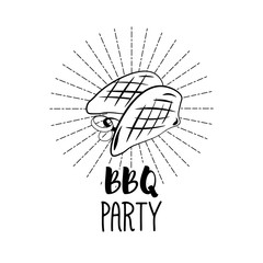 BBQ Party Badge. Chicken grill label.  illustration isolated on white
