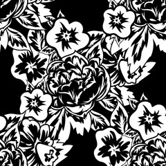 seamless monochrome pattern of flowers for greeting cards, background, price tags