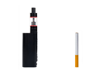 cigarette and vape on white isolated background